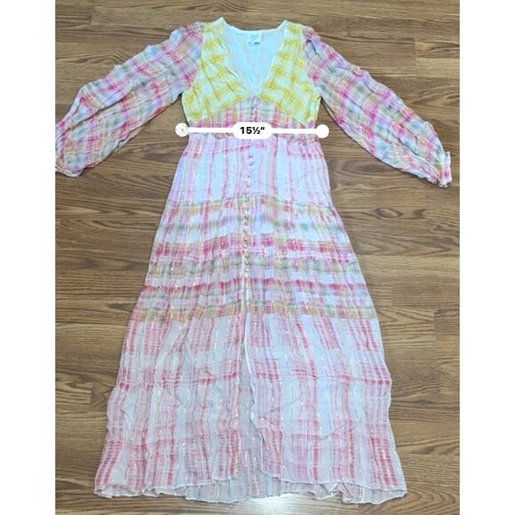 HEMANT & NANDITA multicolor viscose Plunging Long Peasant Dress size M - Picture 4 of 16